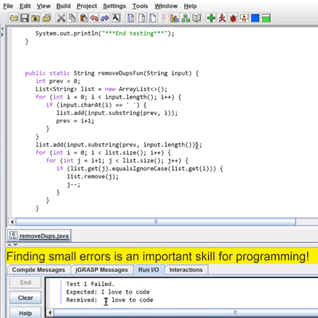 Screenshot of IDE feedback